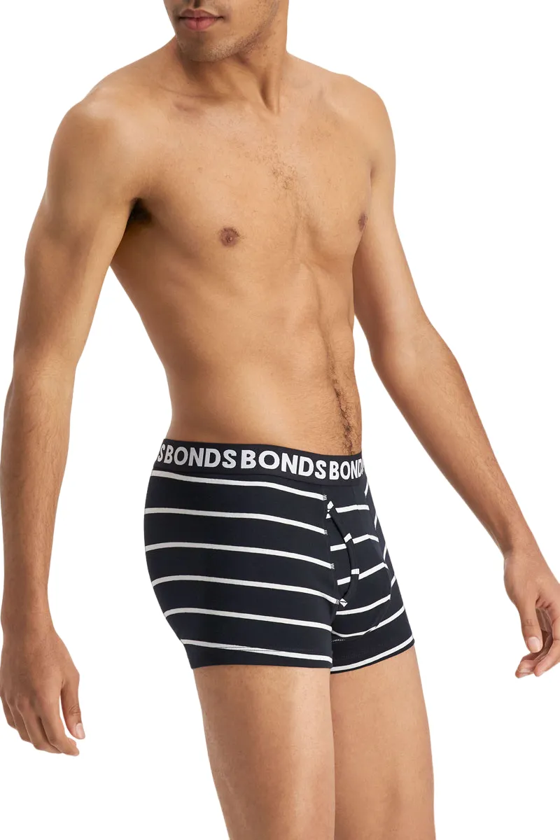 3 x Mens Bonds Everyday Trunks Underwear Black Stripe / Charcoal / Black