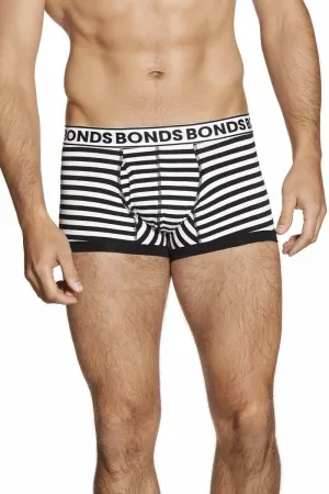 5 x Bonds Mens Striped Fit Trunk Trunks Underwear Black White