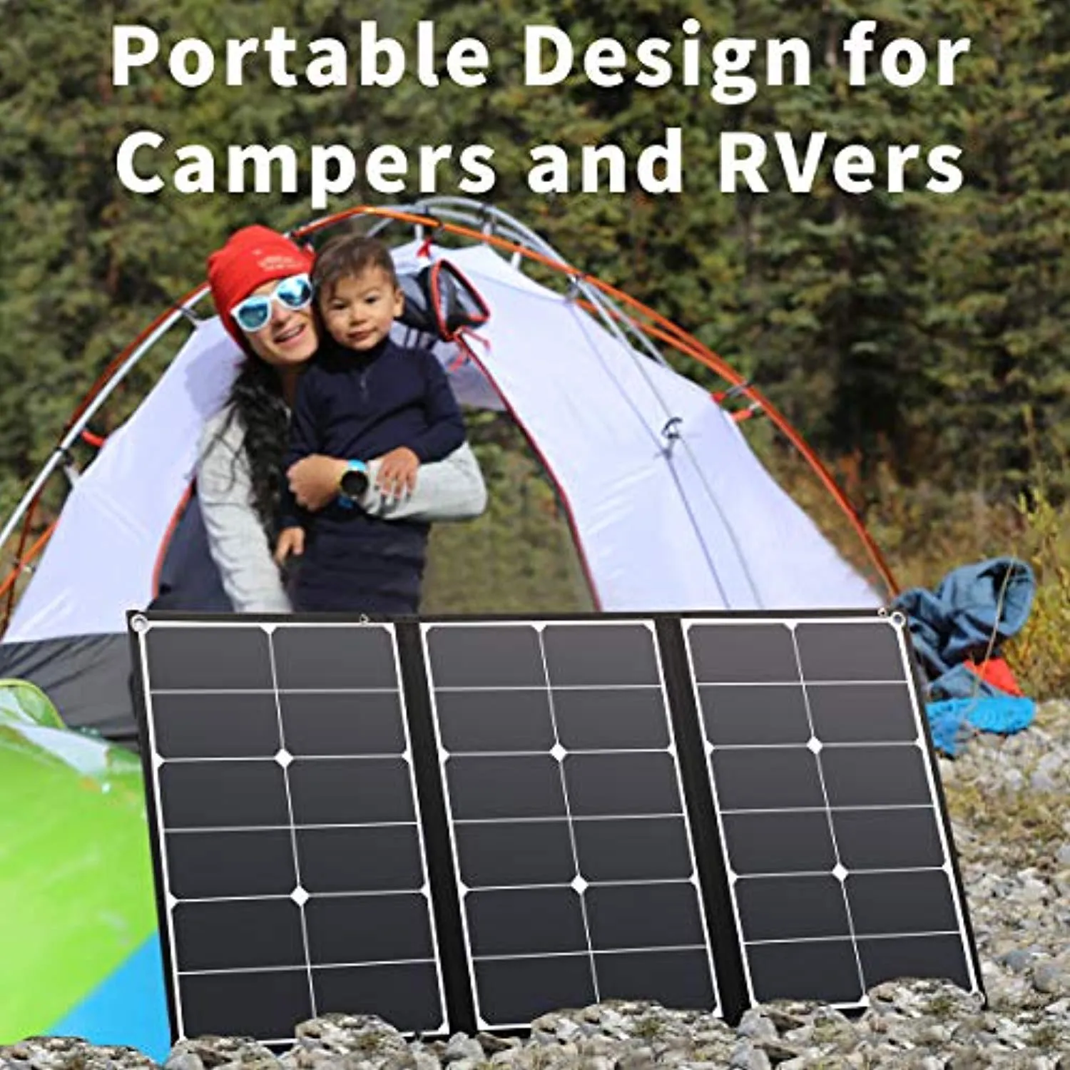 60W Solar Panel for Explorer 160/240/500 and HLS290 as Portable Solar Generator, Portable Foldable Solar Charger for Summer Camping