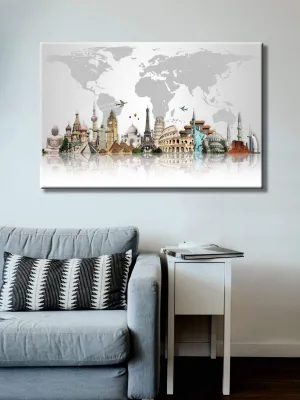 999Store Wooden Stretched Framed Wall art with frames wall painting world map decor frame bed room living décor home Travel The World moments canvas modern stylish hanging ( Canvas 24X36 Inches Strectched Canvas) FLPSZ231072017033