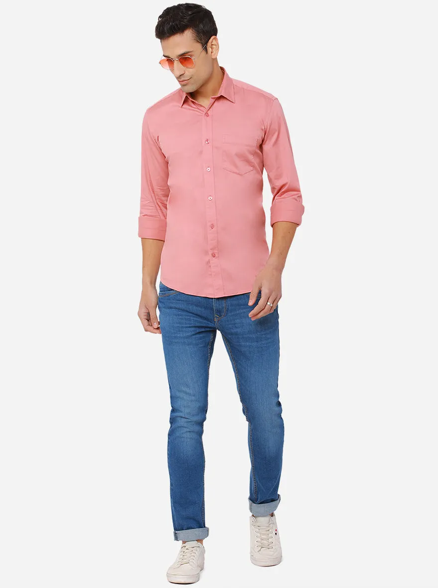 Blush Pink Solid Slim Fit Casual Shirt | JadeBlue