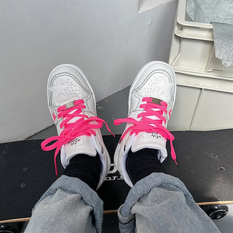 Bubblegum Pink Star Sneakers in White