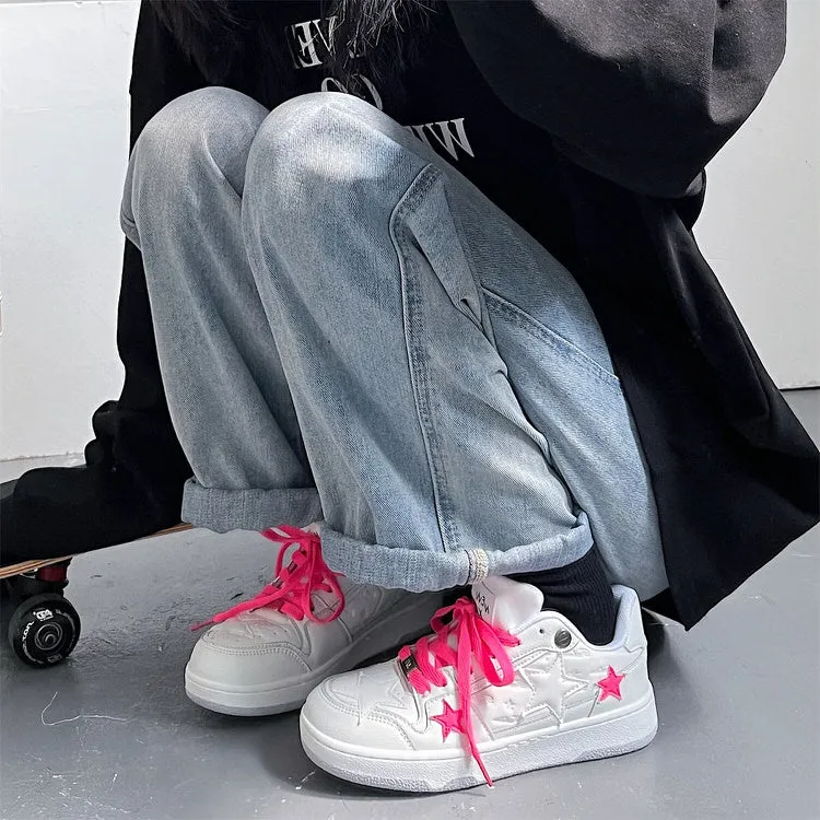 Bubblegum Pink Star Sneakers in White