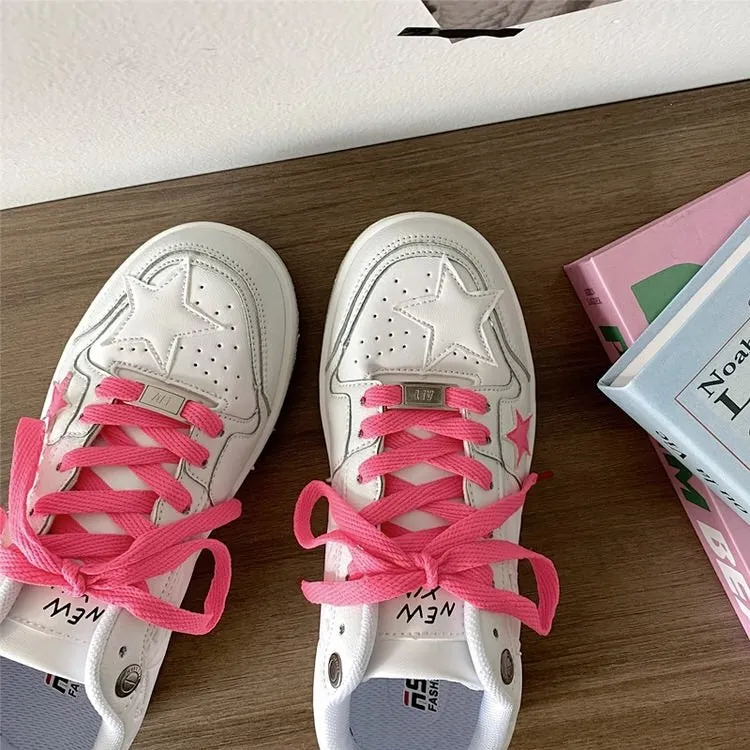 Bubblegum Pink Star Sneakers in White