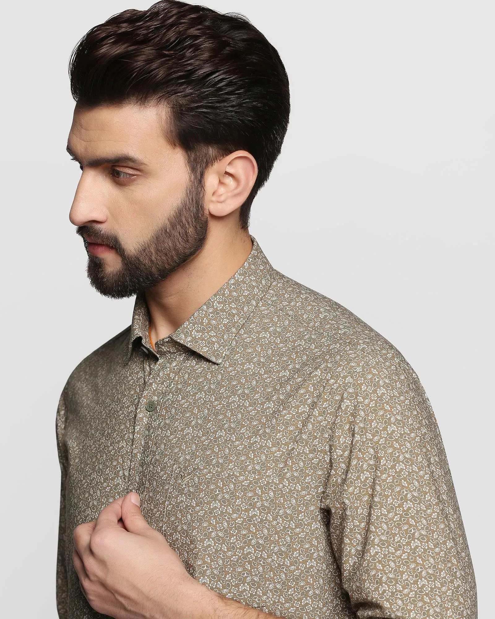 Casual Olive Printed Shirt - Dunzo