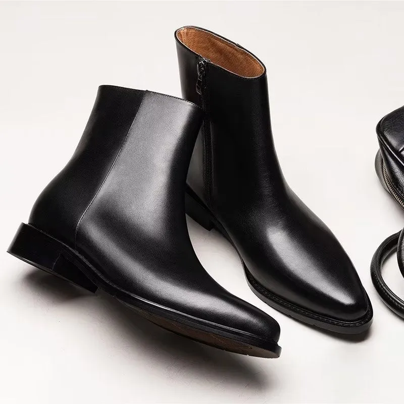 Chic Leather Pointed Toe Ankle Boots