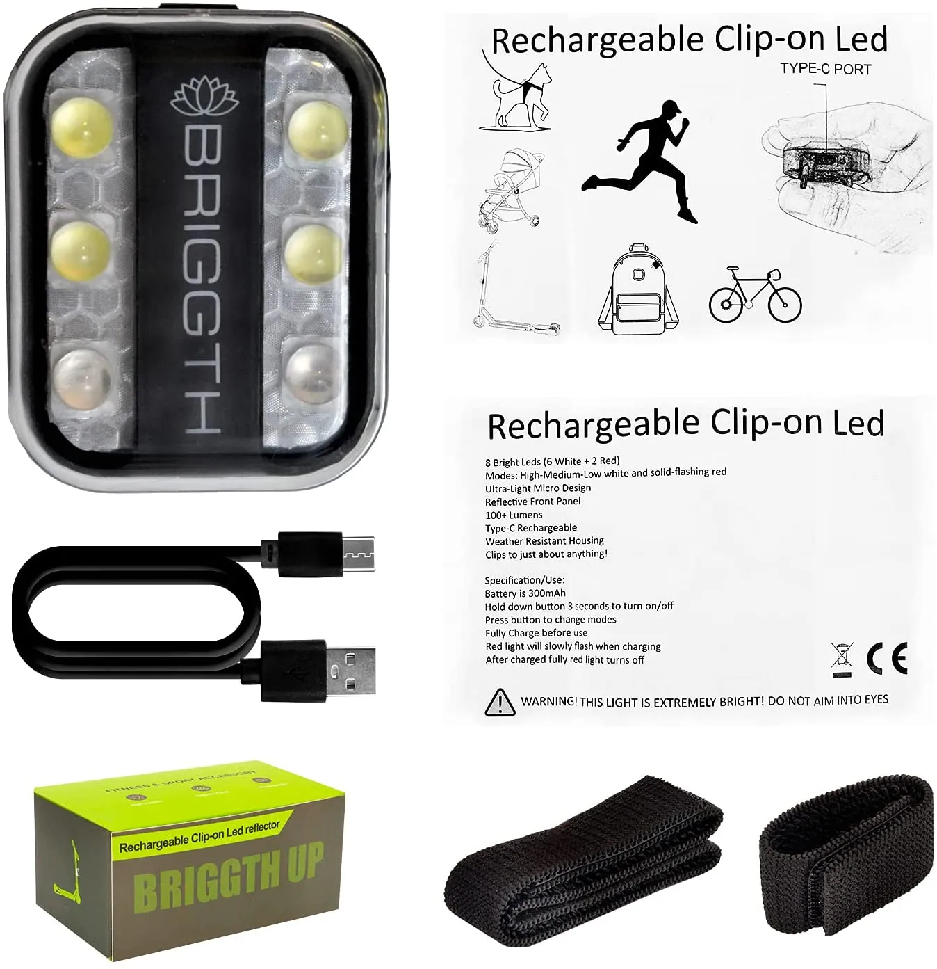 Clip on Running light, Gray (2-Pack)