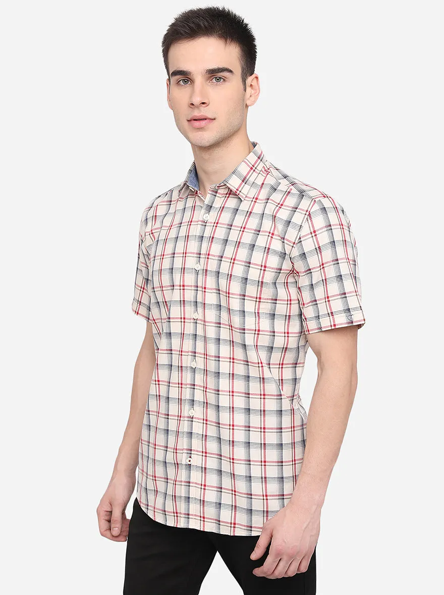 Cream & Red Checked Smart Fit Semi Casual Shirt | Greenfibre