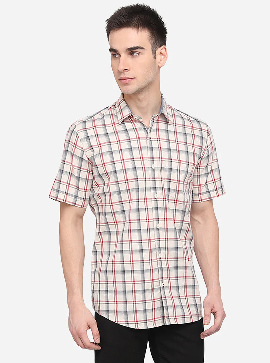 Cream & Red Checked Smart Fit Semi Casual Shirt | Greenfibre