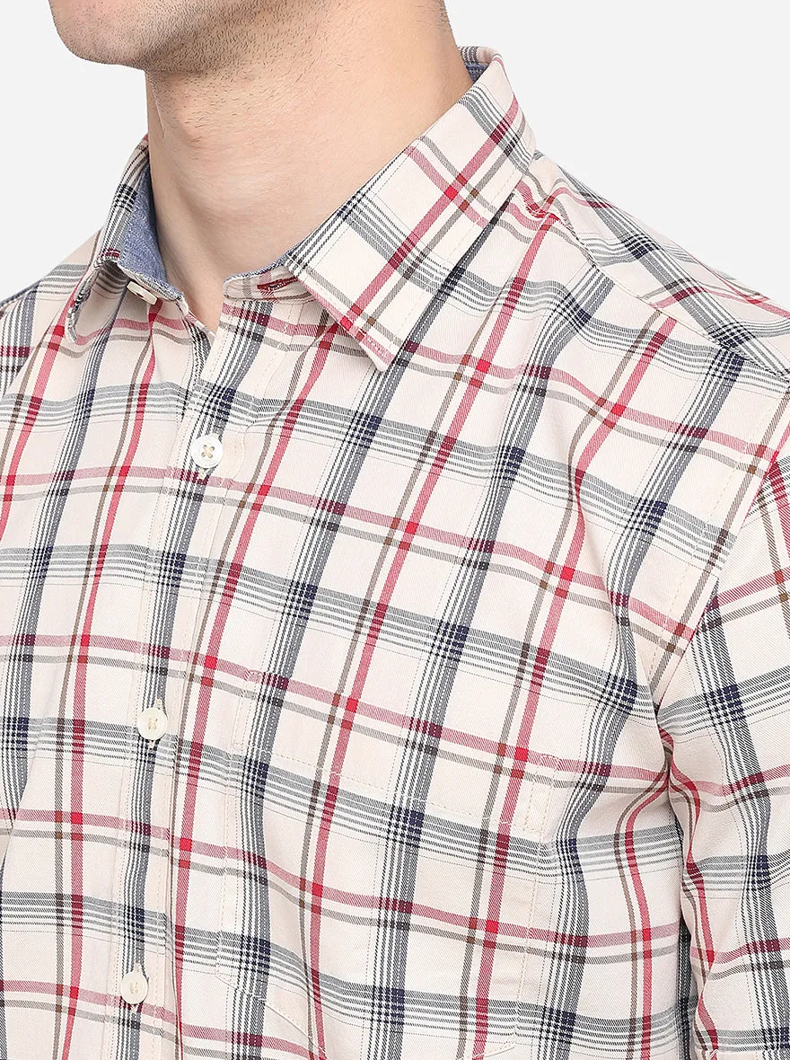 Cream & Red Checked Smart Fit Semi Casual Shirt | Greenfibre