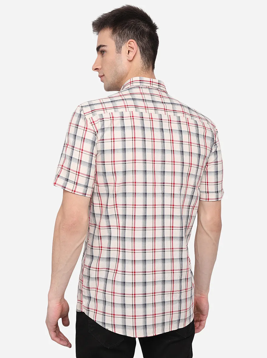 Cream & Red Checked Smart Fit Semi Casual Shirt | Greenfibre