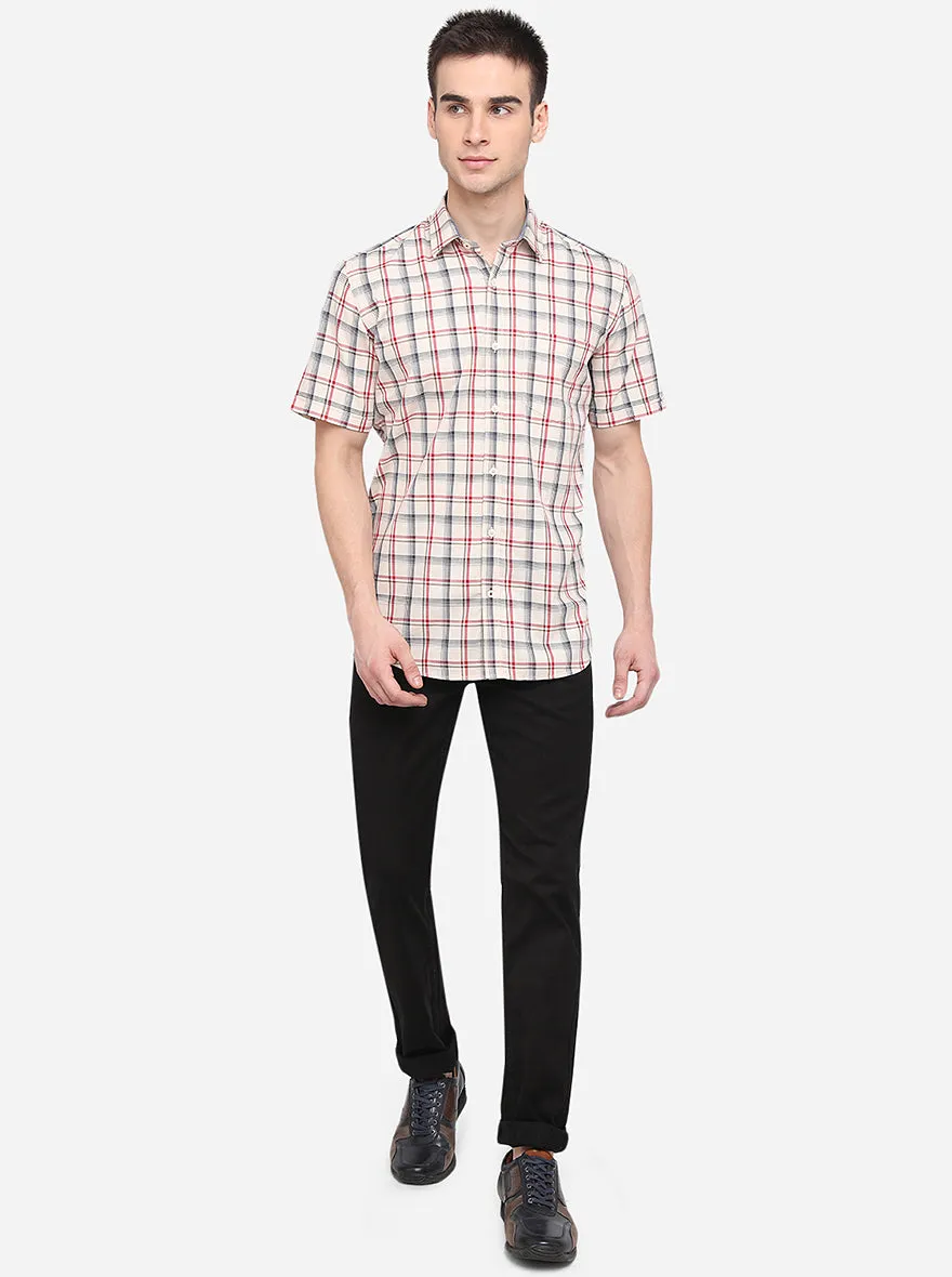 Cream & Red Checked Smart Fit Semi Casual Shirt | Greenfibre