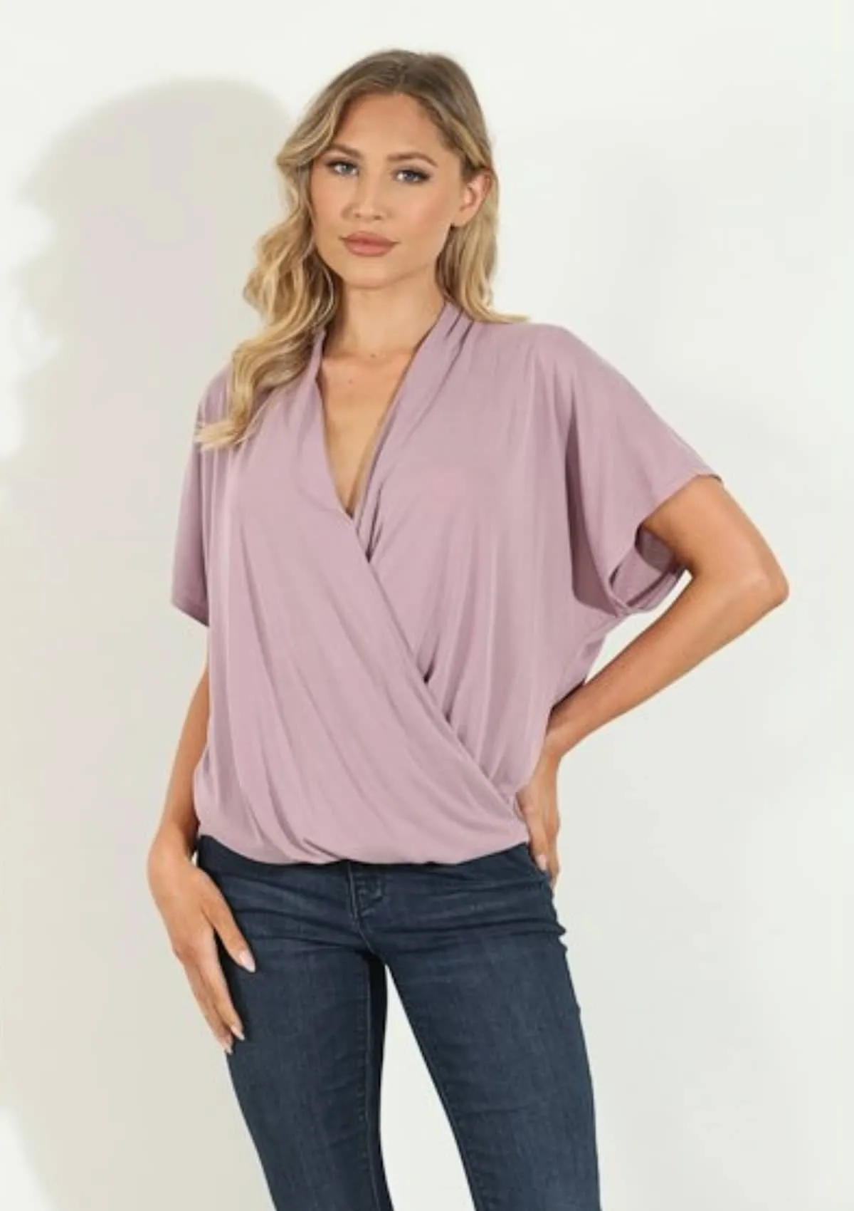 Cupro Surplice Tee - Light Mauve