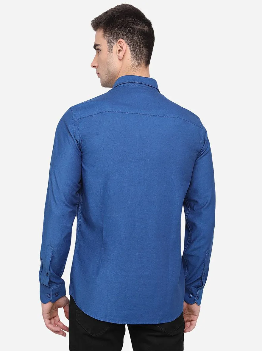 Deep Blue Solid Slim Fit Semi Casual Shirt | JadeBlue