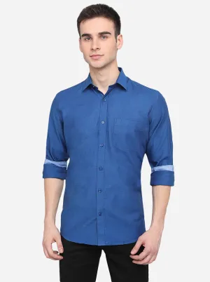 Deep Blue Solid Slim Fit Semi Casual Shirt | JadeBlue