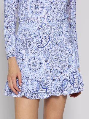 Double Ruffle Tennis Skirt In Blue Paisley