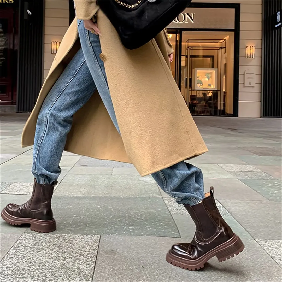 Elegant RoundToe Slip-On Ankle Boots