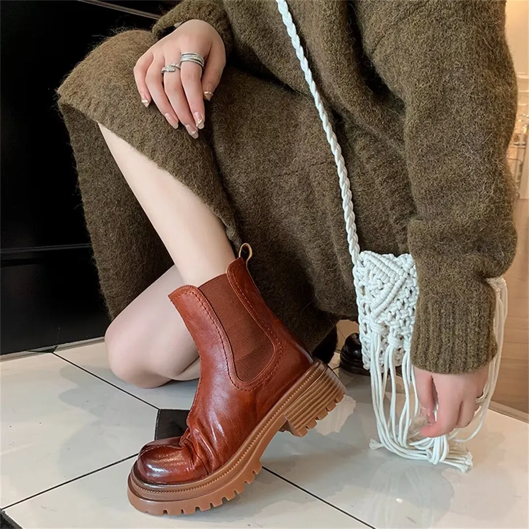 Elegant RoundToe Slip-On Ankle Boots