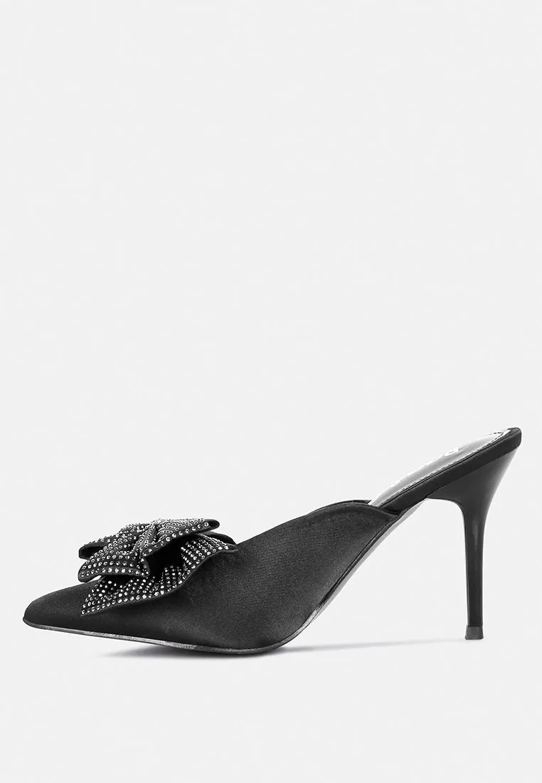 ELISDA Black Embellished Bow High Heel Mules