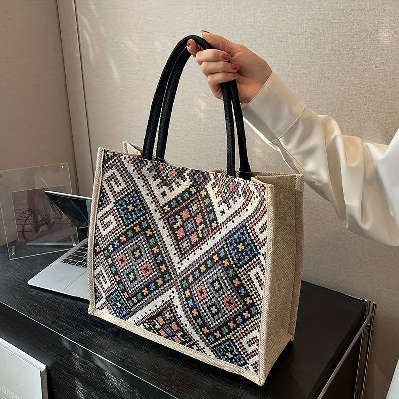 Ethnic Style Geometric Tote Shop School Travel with Style