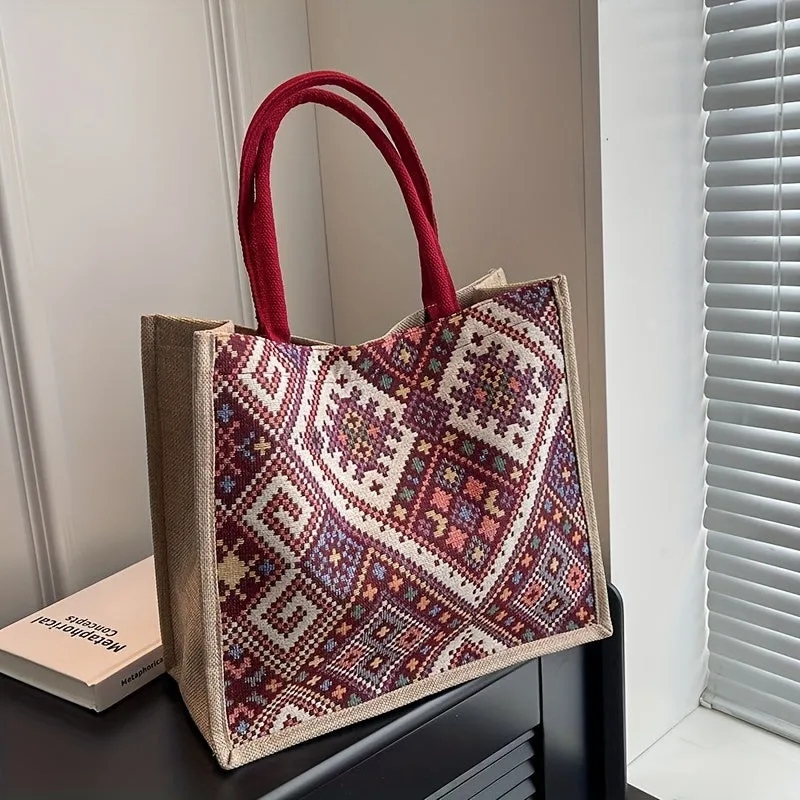 Ethnic Style Geometric Tote Shop School Travel with Style