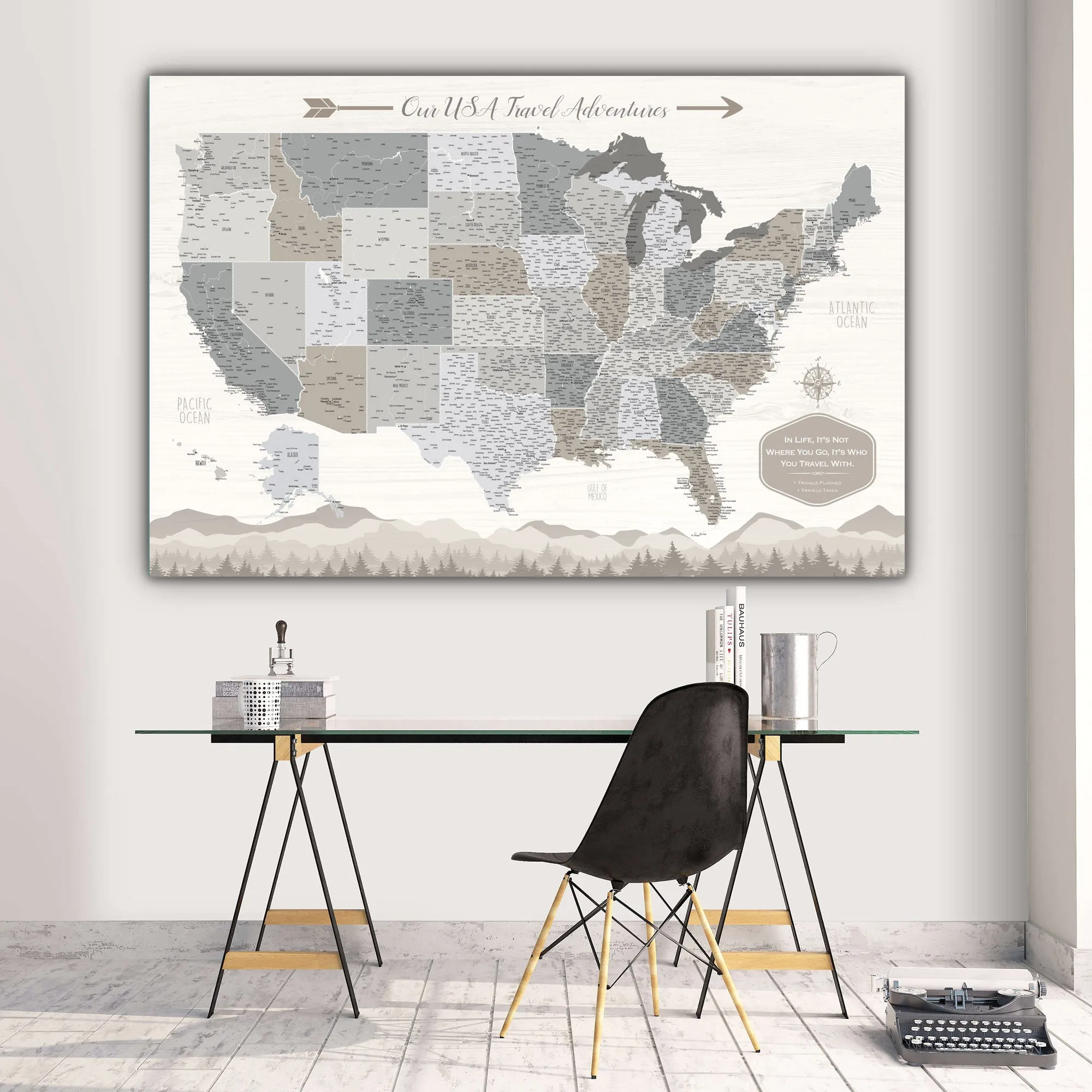 Farmhouse Push Pin USA Map - Single Panel