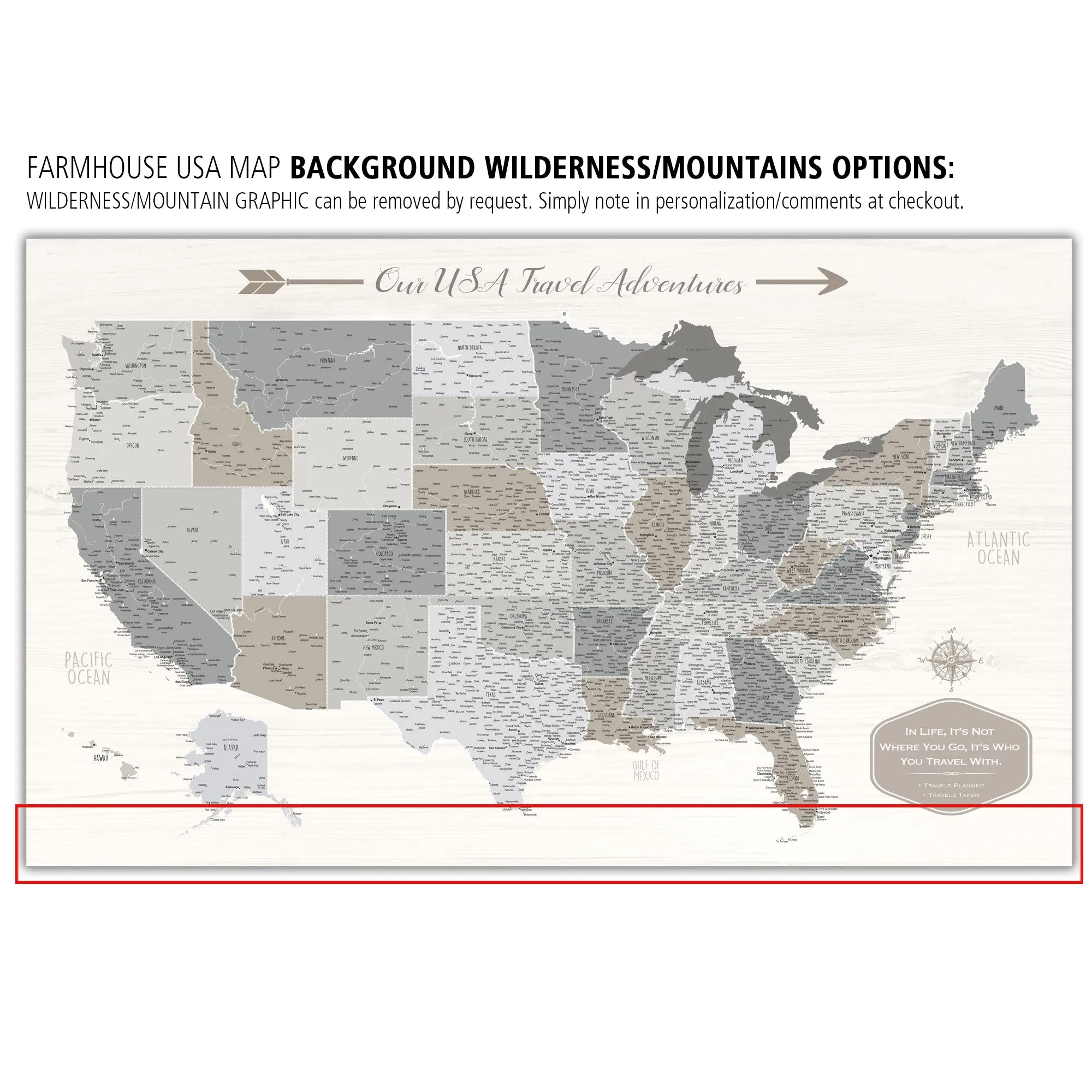 Farmhouse Push Pin USA Map - Single Panel