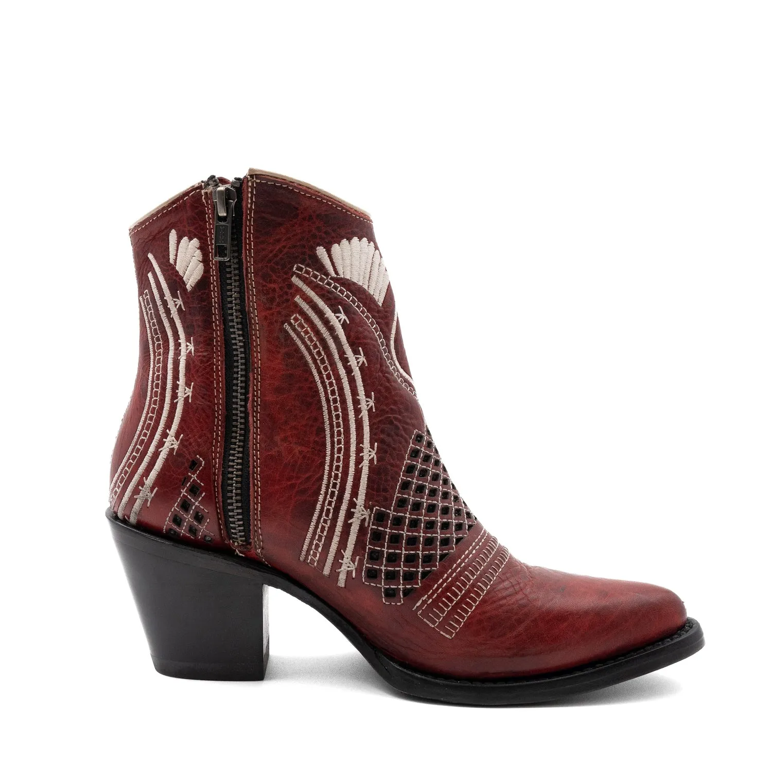 Ferrini Womens Savannah V-Toe Red Leather Ankle Boots