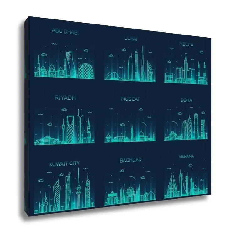 Gallery Wrapped Canvas, Arabian Peninsula Skylines Line Art Style