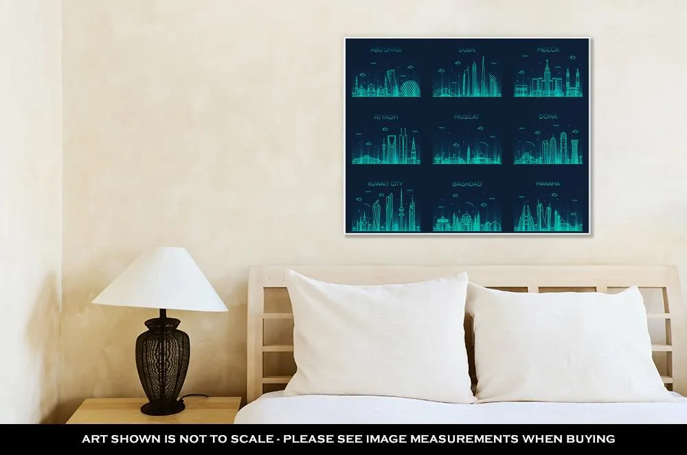 Gallery Wrapped Canvas, Arabian Peninsula Skylines Line Art Style