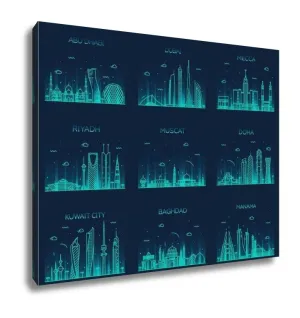 Gallery Wrapped Canvas, Arabian Peninsula Skylines Line Art Style