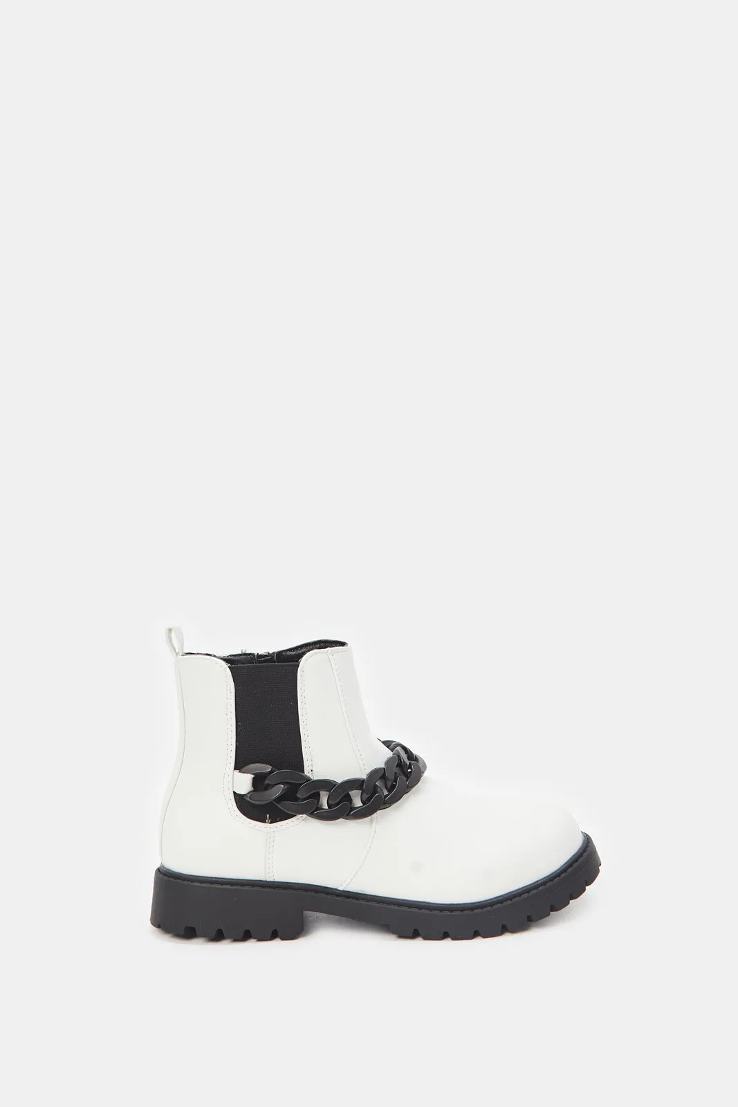 Girls White Chunky Ankle Boots