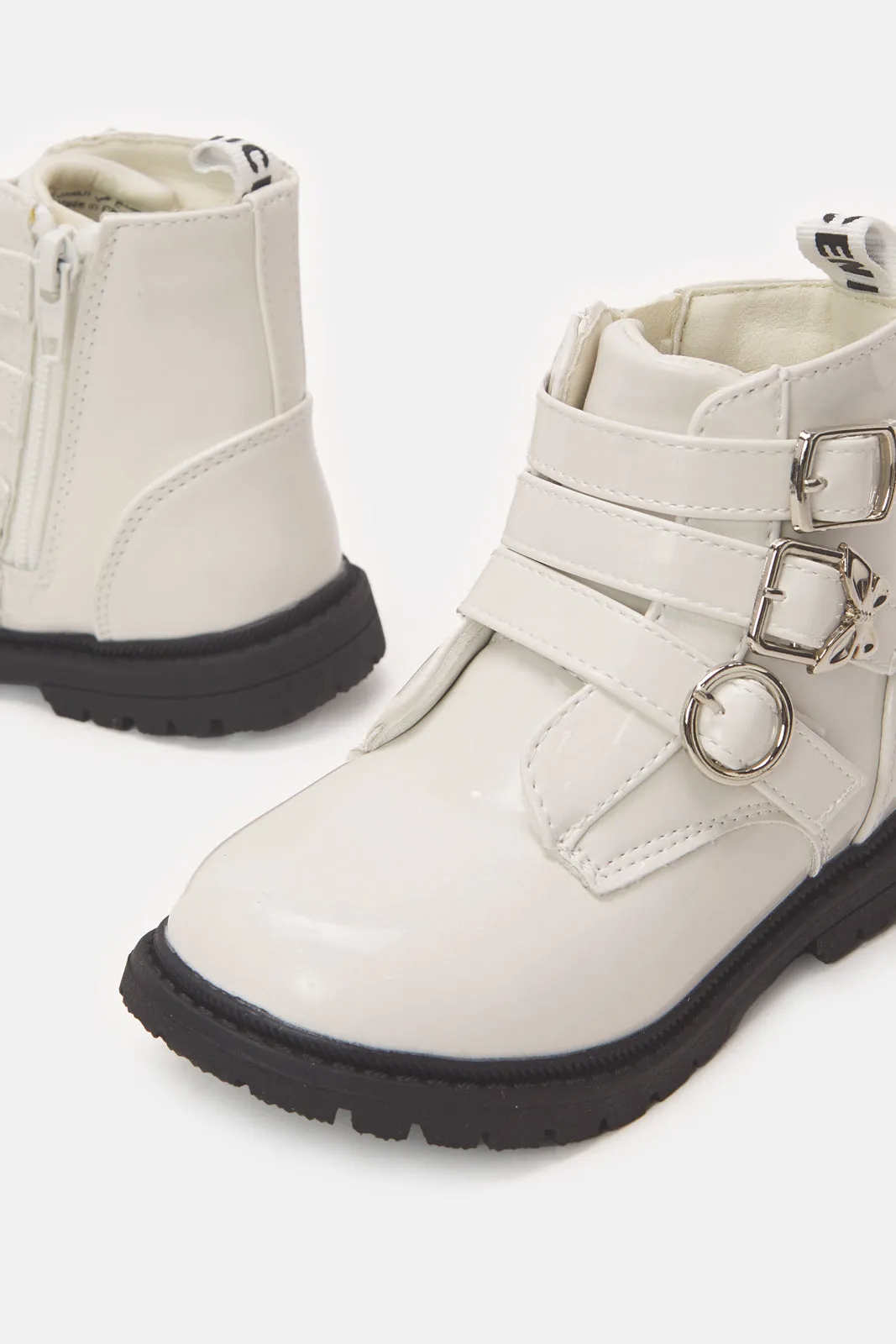 Girls White Strappy Ankle Boot