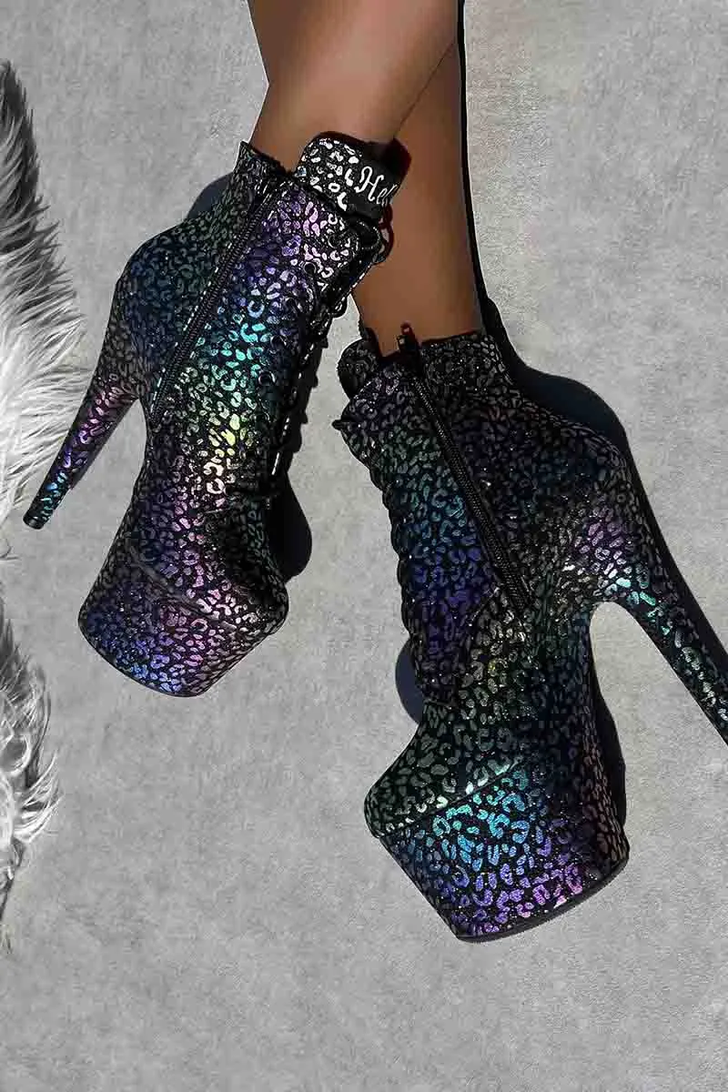 Hella Heels 7inch Low Ankle Boots - Moonlight Leopard