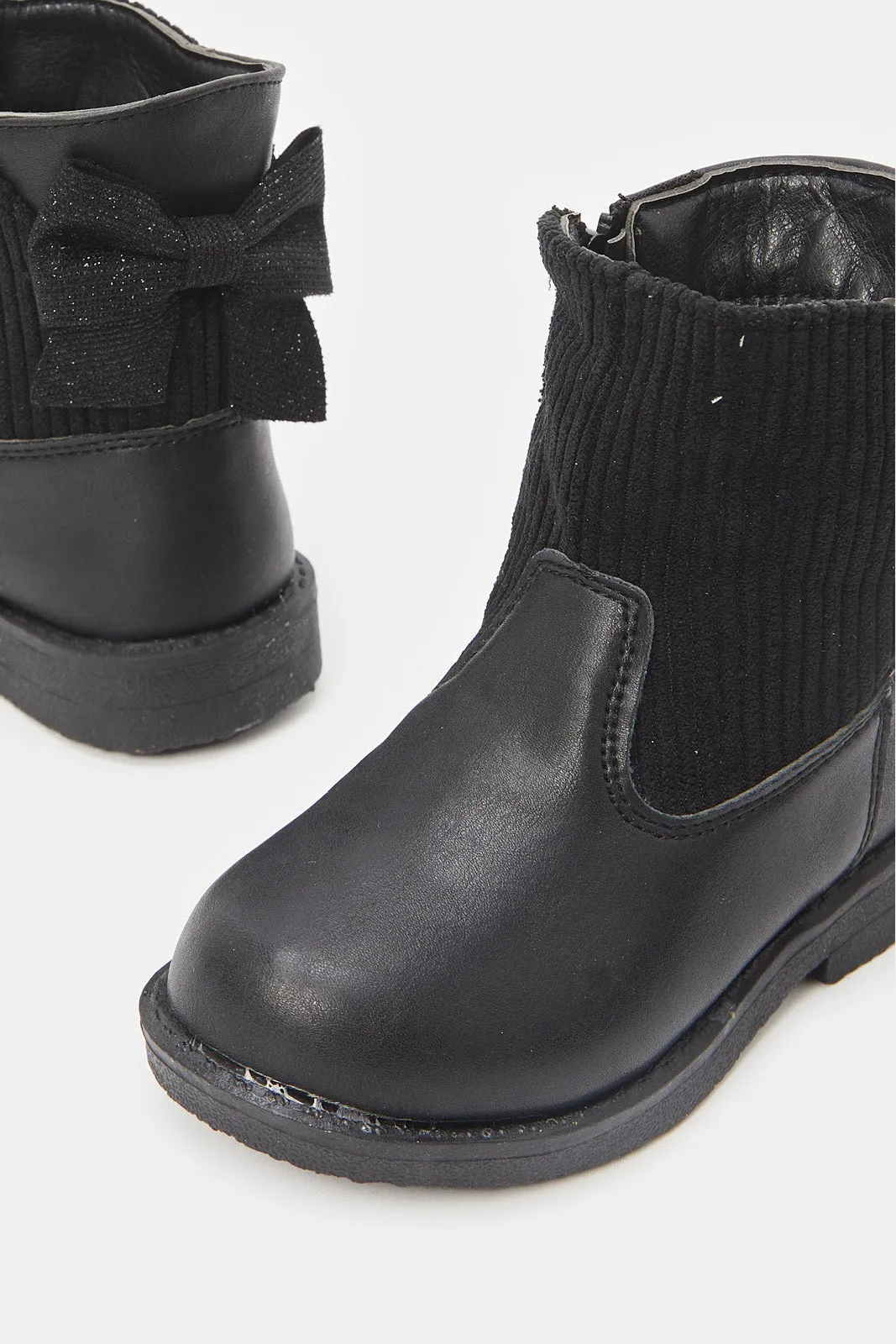 Infant Girls Black Bow Detail Ankle Boots