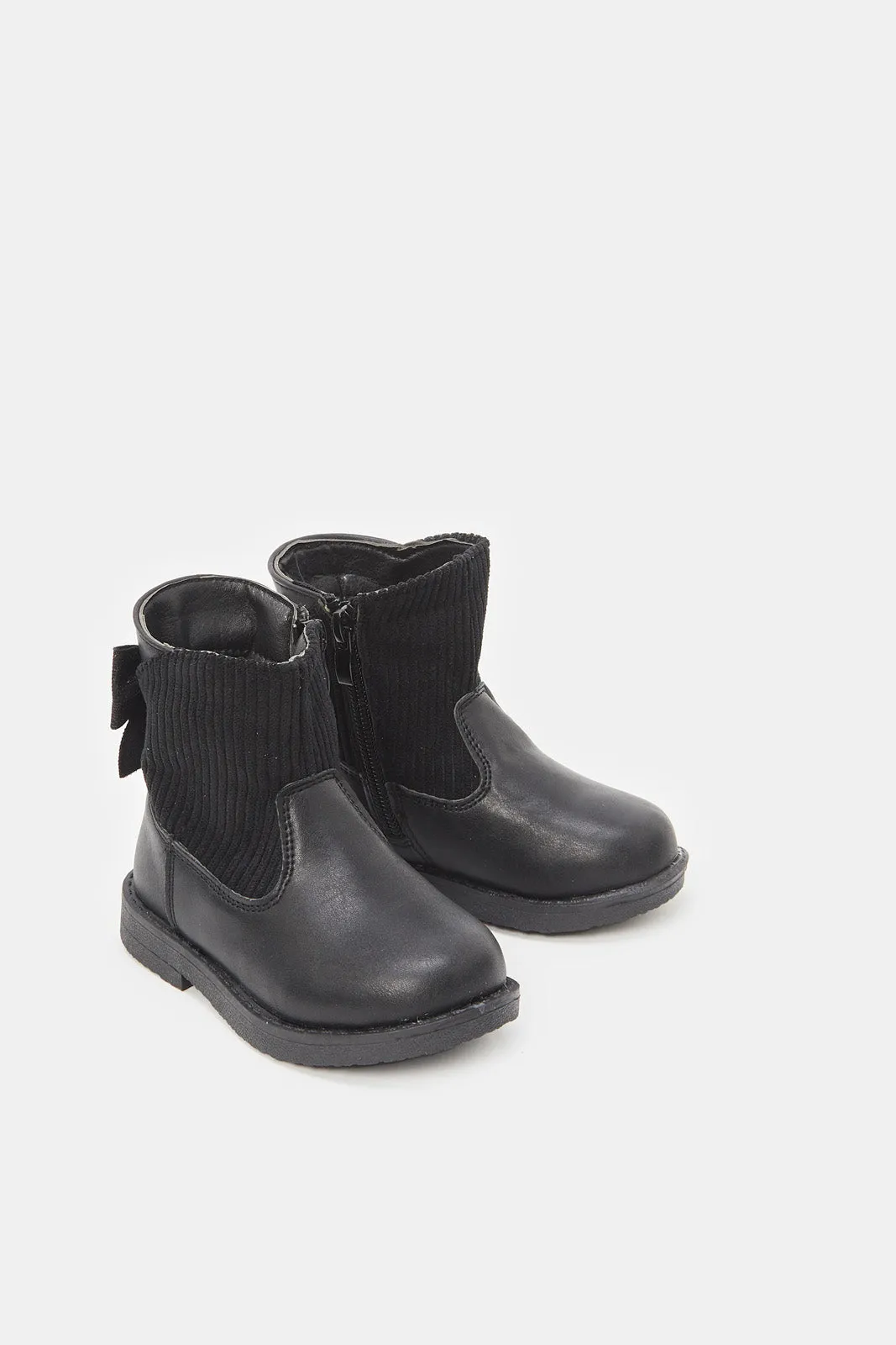 Infant Girls Black Bow Detail Ankle Boots