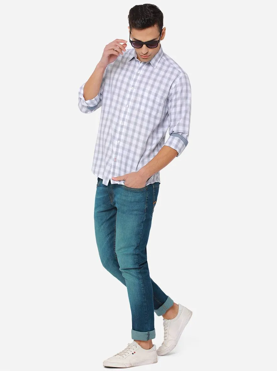 Ivory White Checked Slim Fit Casual Shirt | JadeBlue