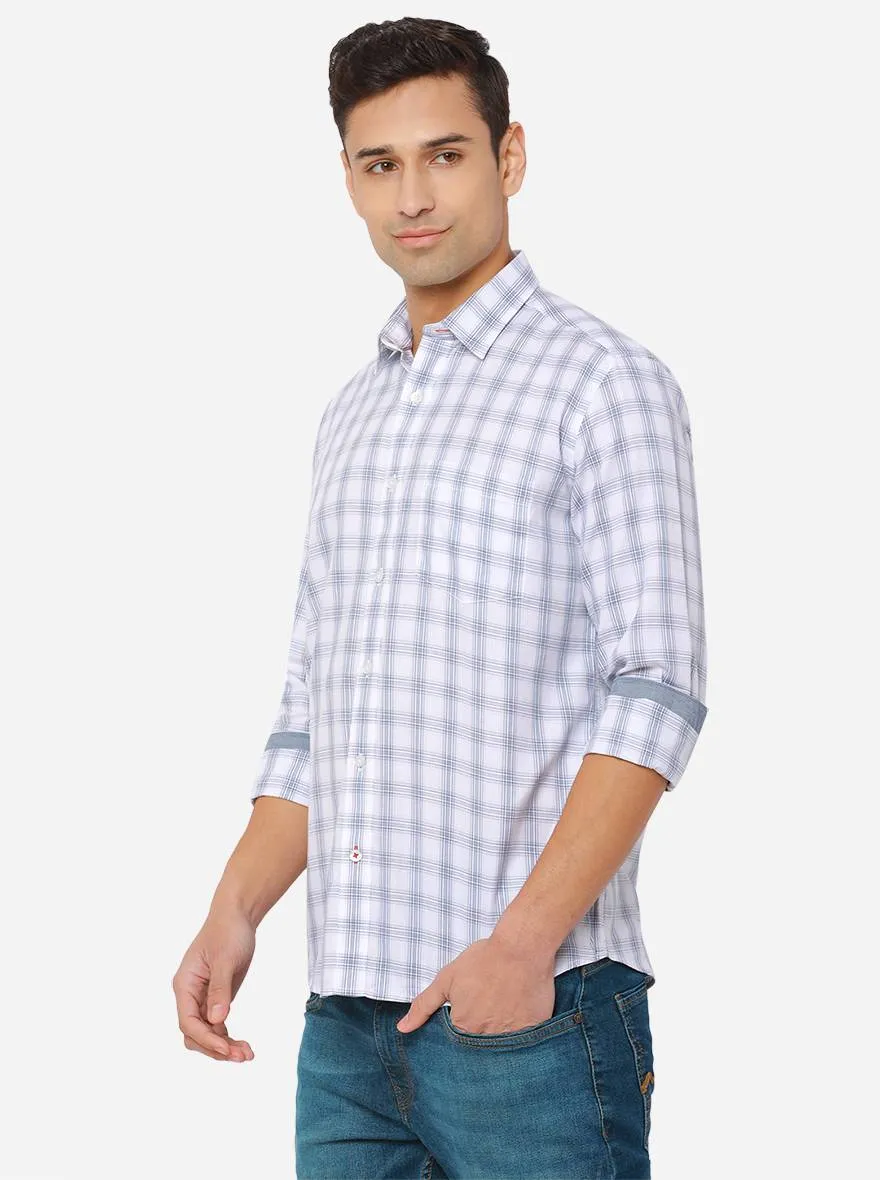 Ivory White Checked Slim Fit Casual Shirt | JadeBlue