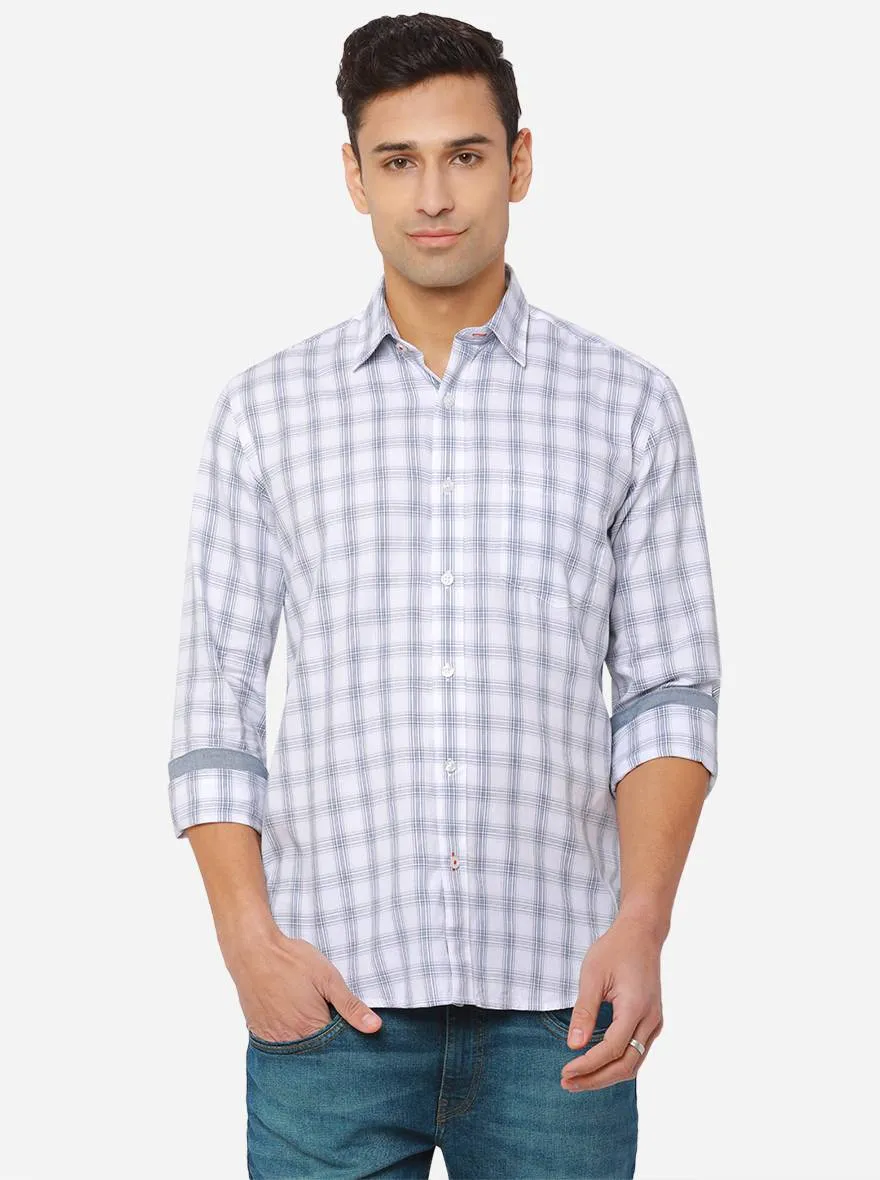 Ivory White Checked Slim Fit Casual Shirt | JadeBlue