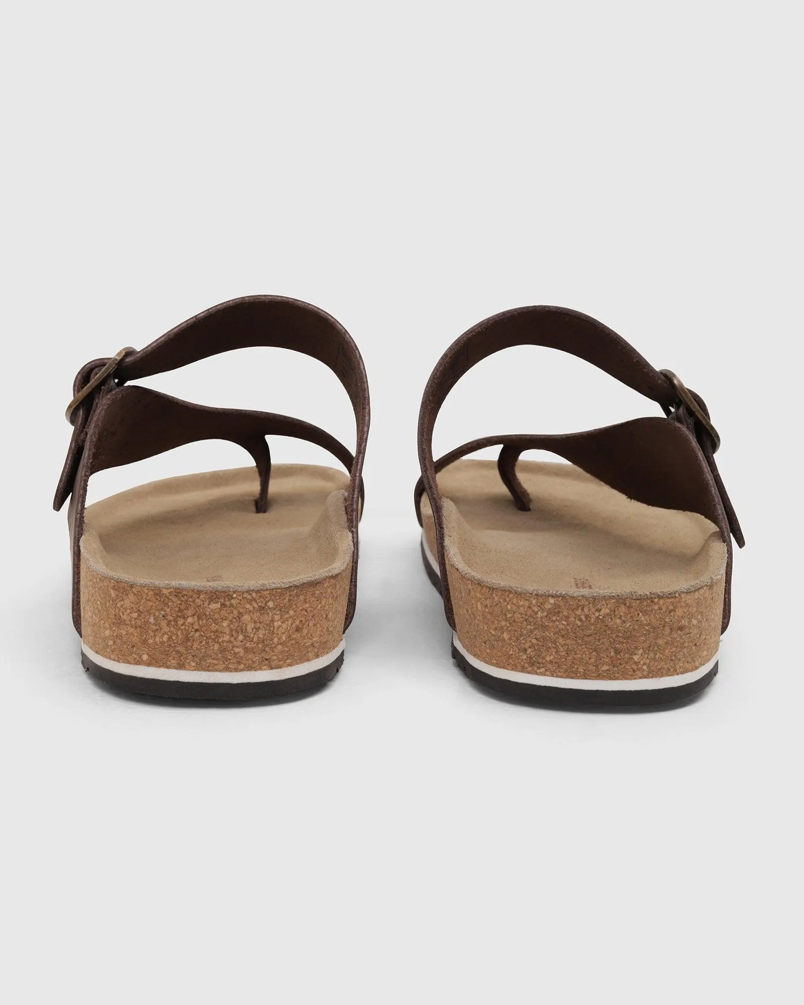 Leather Brown Solid Sandals - Shophie