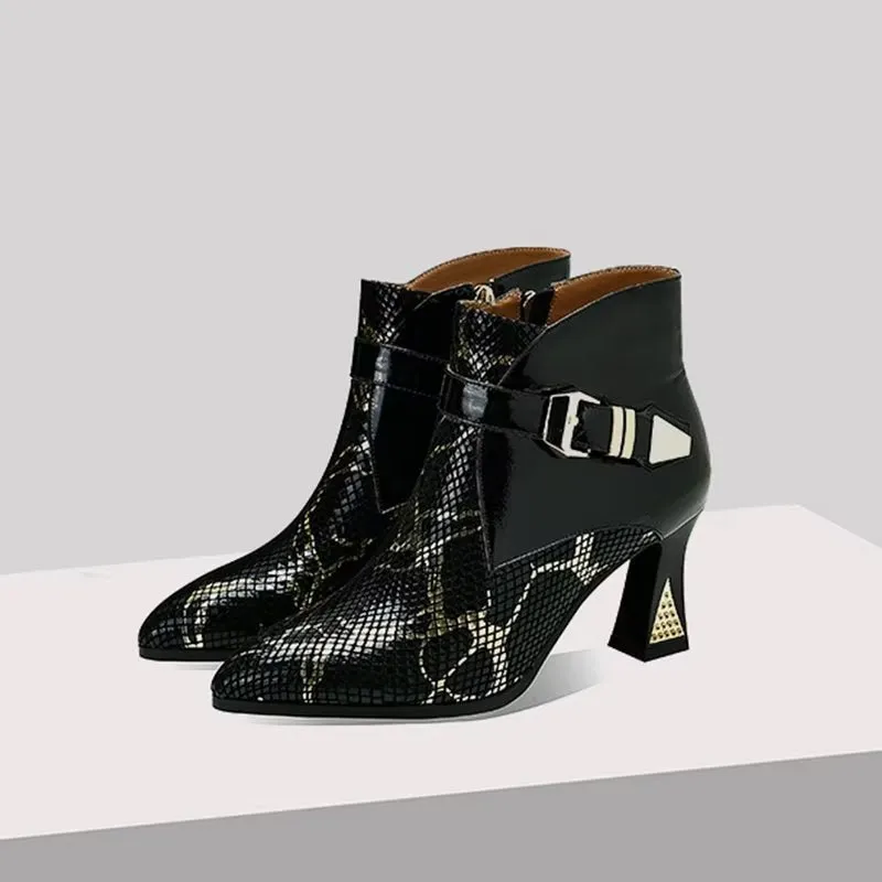 LeatherLux Exotic Pattern Autumn Ankle Boots