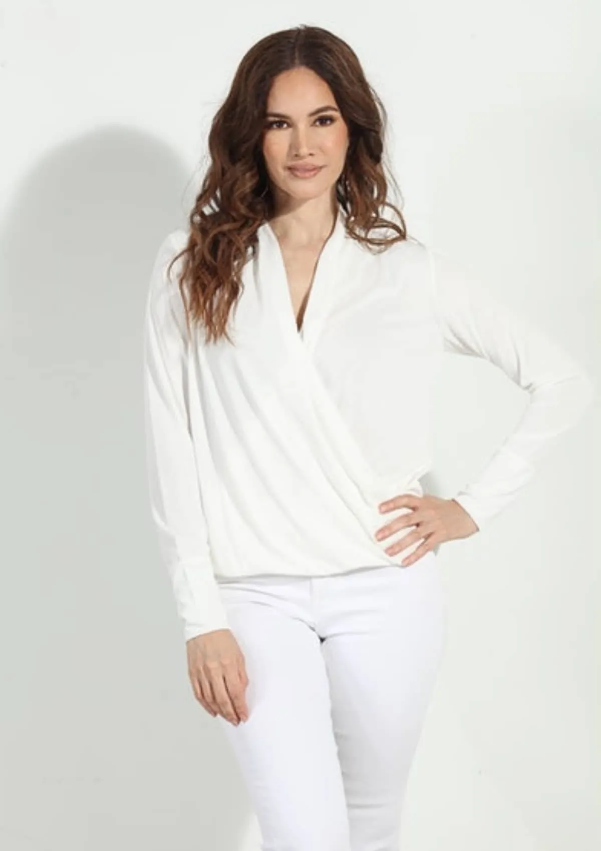 Long Sleeve Surplice Cupro Top - Ivory