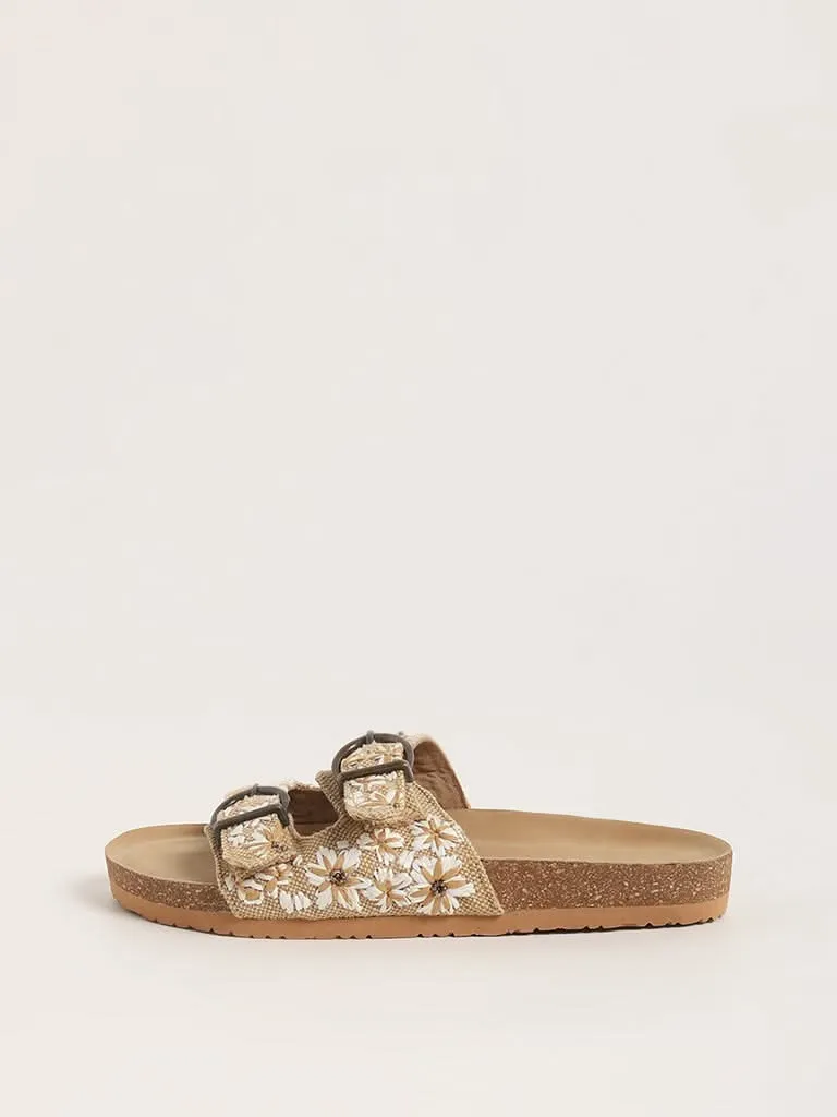 LUNA BLU Beige Dual-Strap Comfort Sandals