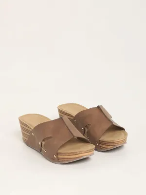 LUNA BLU Brown Broad Band Wedge Sandals