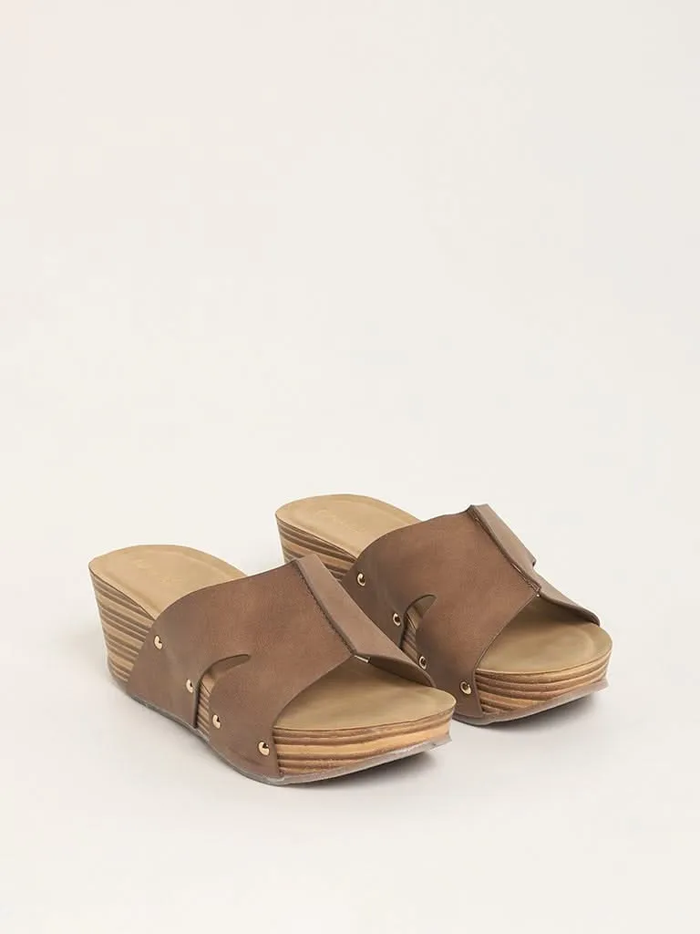 LUNA BLU Brown Broad Band Wedge Sandals