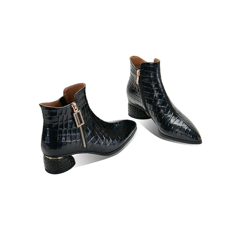 LuxCroco Exotic Zip Pointed Toe Ankle Boots