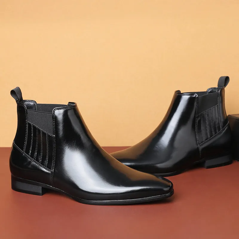 Luxe Serpent Leather Round Toe Chelsea Boots