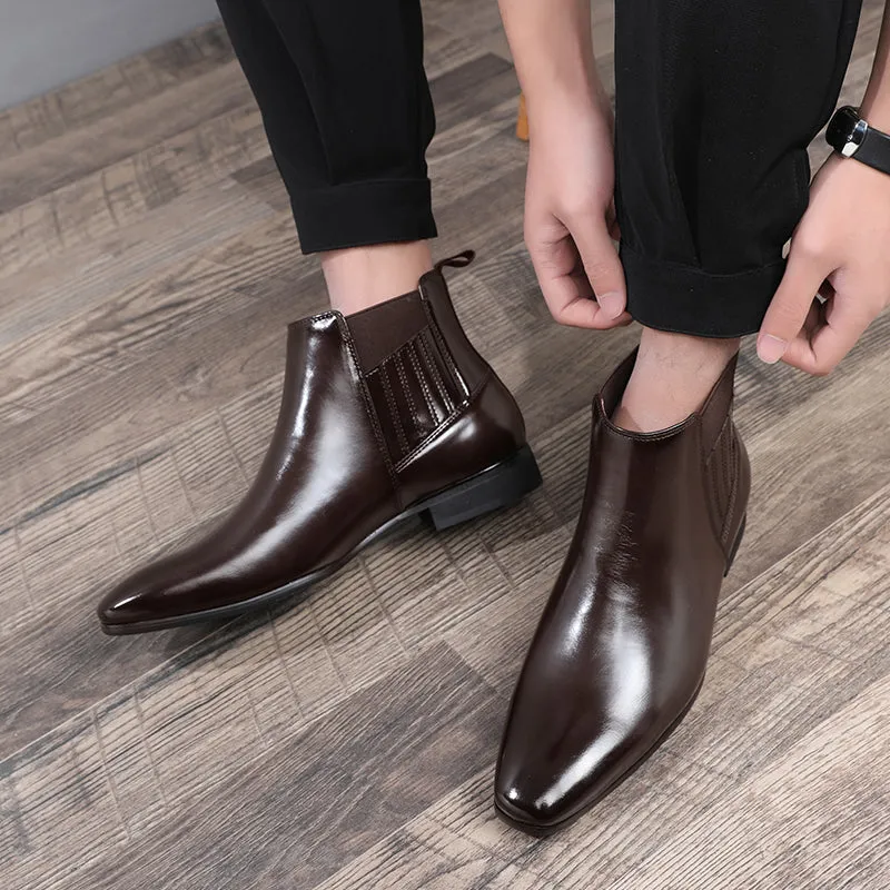 Luxe Serpent Leather Round Toe Chelsea Boots