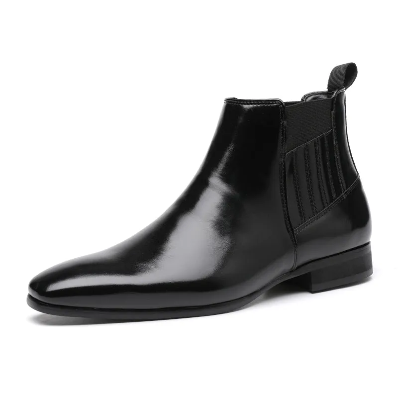 Luxe Serpent Leather Round Toe Chelsea Boots