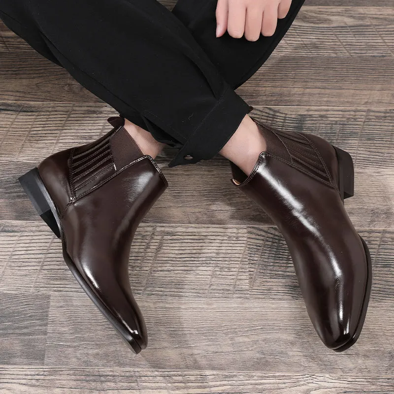 Luxe Serpent Leather Round Toe Chelsea Boots